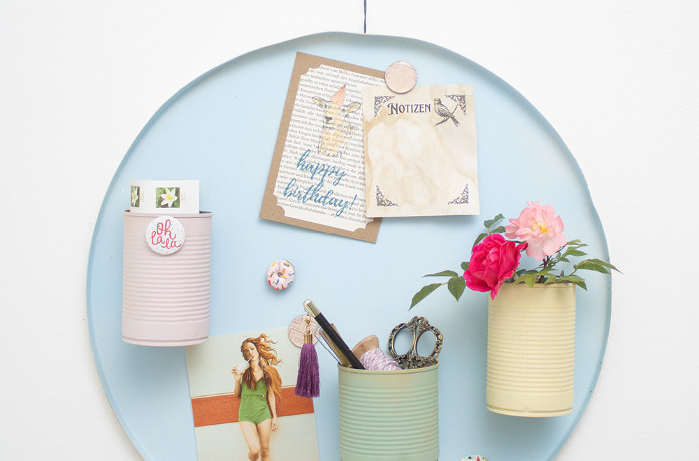 Ästhetisches Memoboard selber machen aus Blechdosen