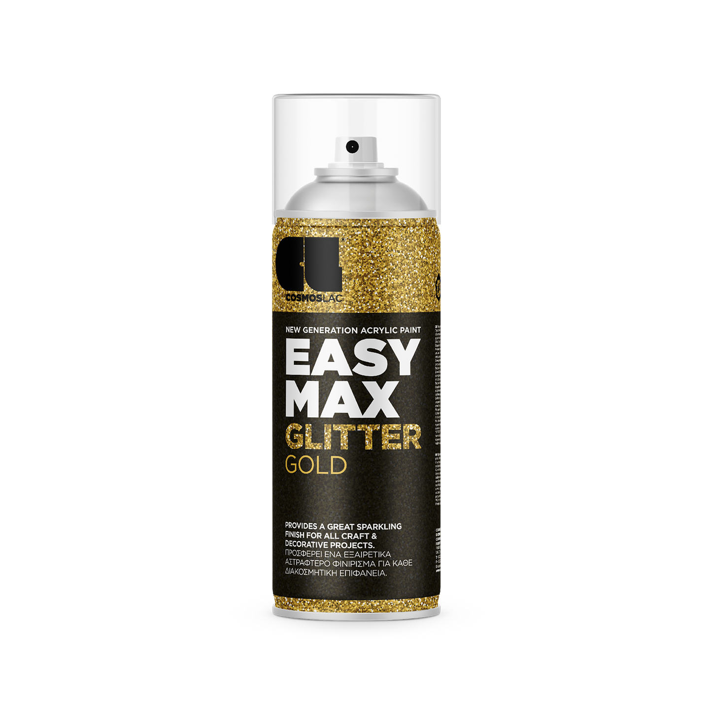 COSMOS LAC EASY MAX Premium Acryllack Sprühlack zum Upcycling und DIY Projekten von Möbeln und Dekoobjekten Schwarz goldene Sprühflasche